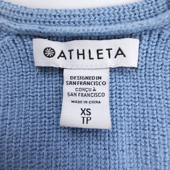 NEW Athleta Merino Wool Ribbed Hanover Refined V-Neck Sweater Quiet Luxury Blue - Picture 2 of 7